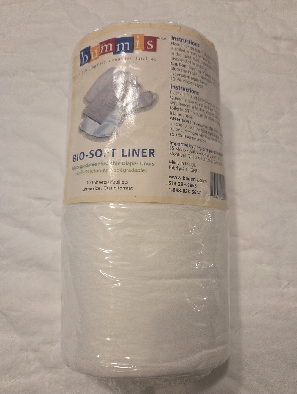 Bummis Bio-Soft Flushable Cloth Diaper Liners - Large (100 Count, Unused)